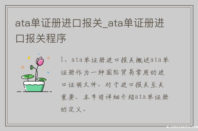 ata单证册进口报关_ata单证册进口报关程序